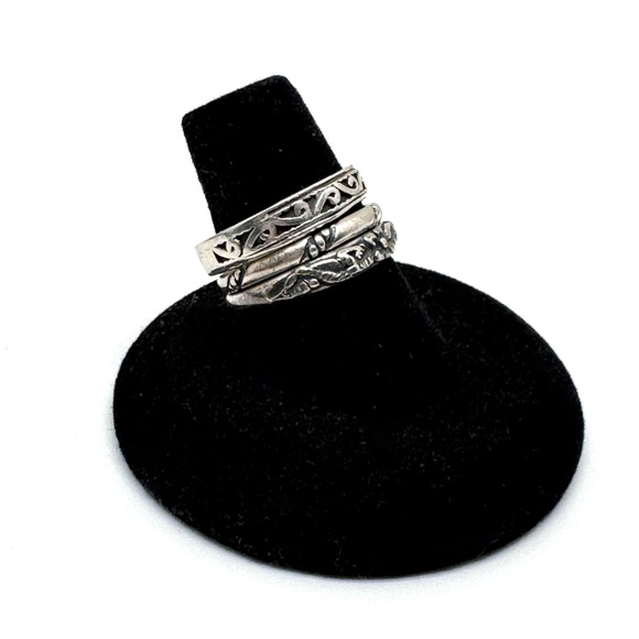 Jewelry - Sterling Silver Stacking Rings Dainty Bands Filigree Floral Size 7 1/2 to 7 3/4